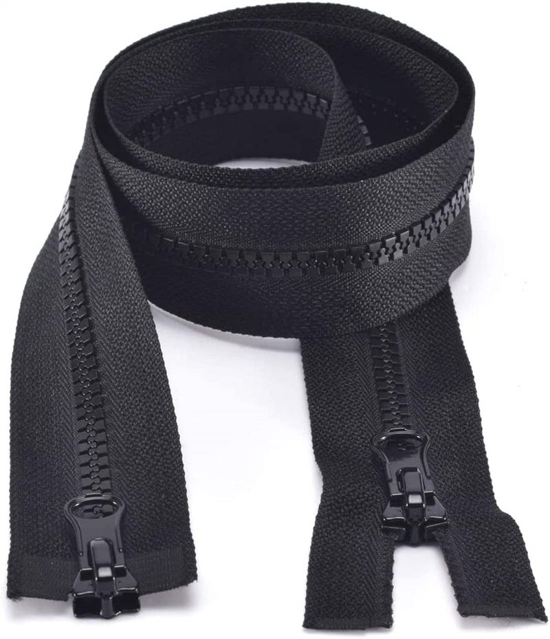 Wonesifee 5PCS #5 39 Inch Two Way Separating Large Plastic Zippers Black Tape with Double Pull Slider Heavy Duty Zippers for Sewing  Jacket  Sleeping Bag Tent 100cm (39"" 5pcs) - Image 1